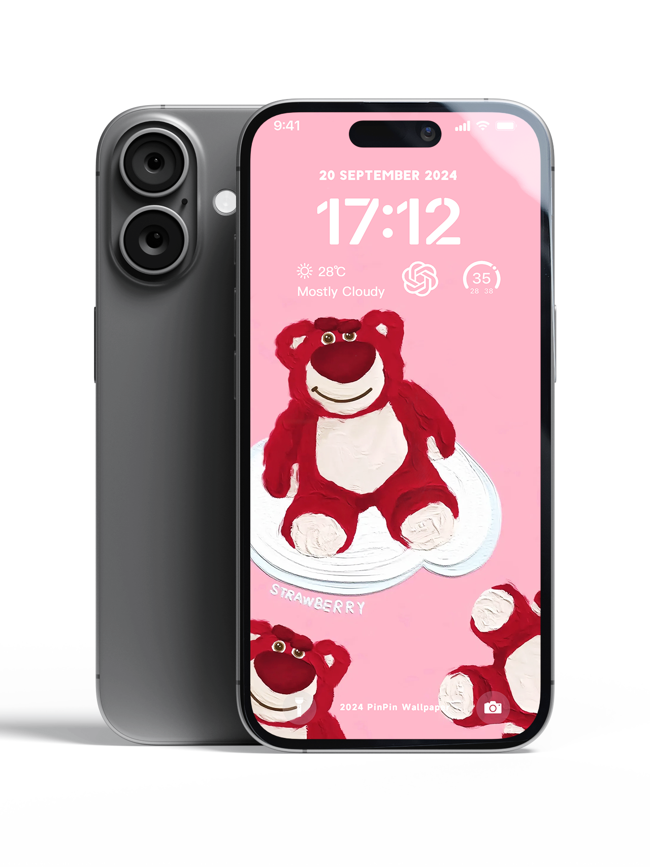 4K HD Phone Wallpaper Background -Pink Strawberry Bear Wallpapers for iPhone and Android