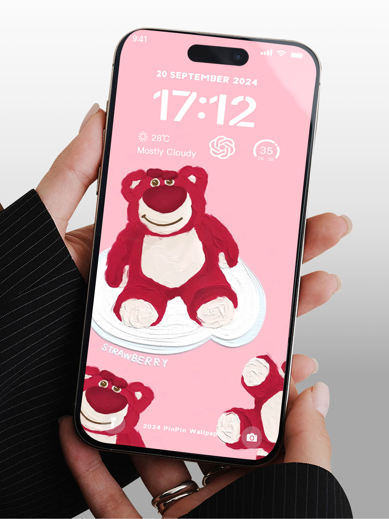 4K HD Phone Wallpaper Background -Pink Strawberry Bear Wallpapers for iPhone and Android