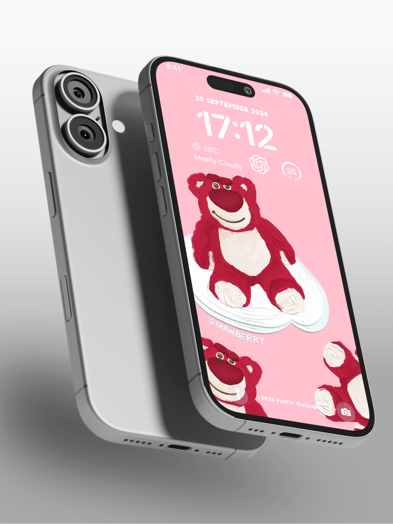 4K HD Phone Wallpaper Background -Pink Strawberry Bear Wallpapers for iPhone and Android