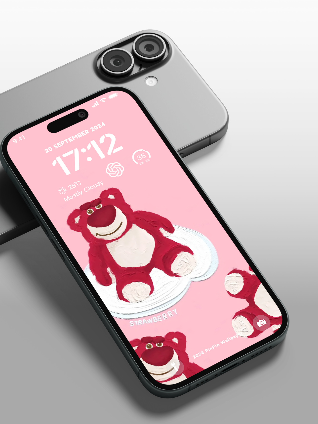 4K HD Phone Wallpaper Background -Pink Strawberry Bear Wallpapers for iPhone and Android