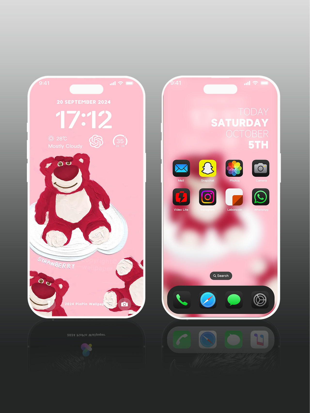 4K HD Phone Wallpaper Background -Pink Strawberry Bear Wallpapers for iPhone and Android