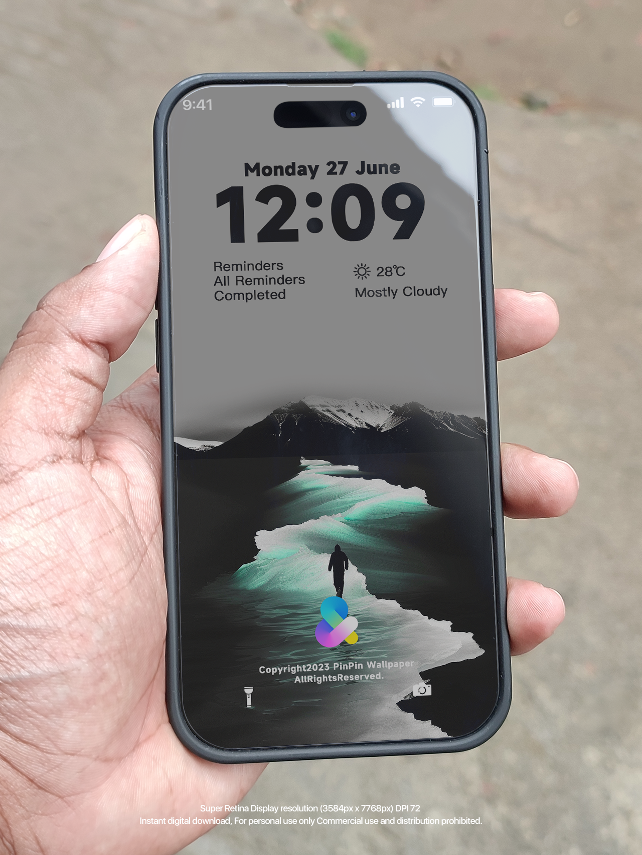 4K HD 壁紙の背景 - iPhone と Android 向けのアイスブルーとオレンジの幾何学的抽象パターン