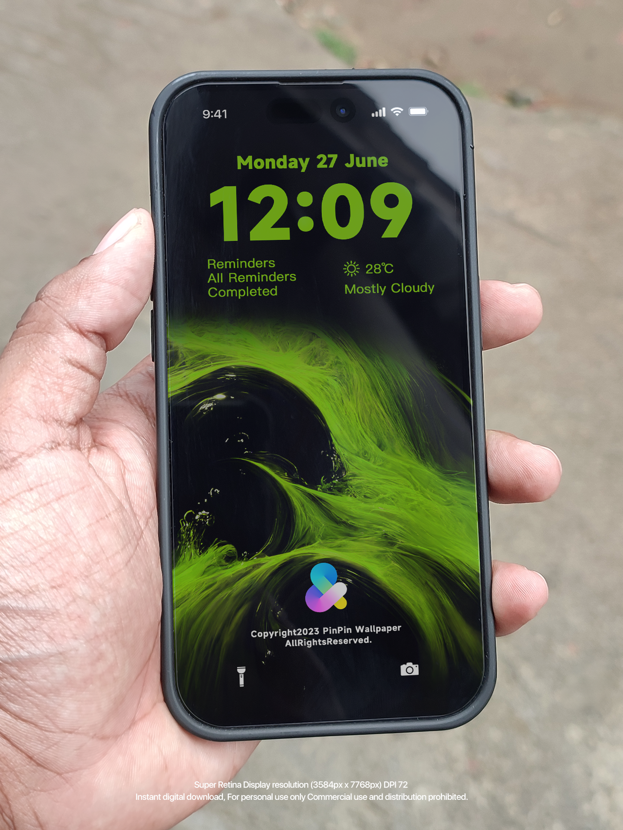 iPhone と Android 向けの 4K HD 壁紙の背景 - 緑の幾何学的抽象パターン