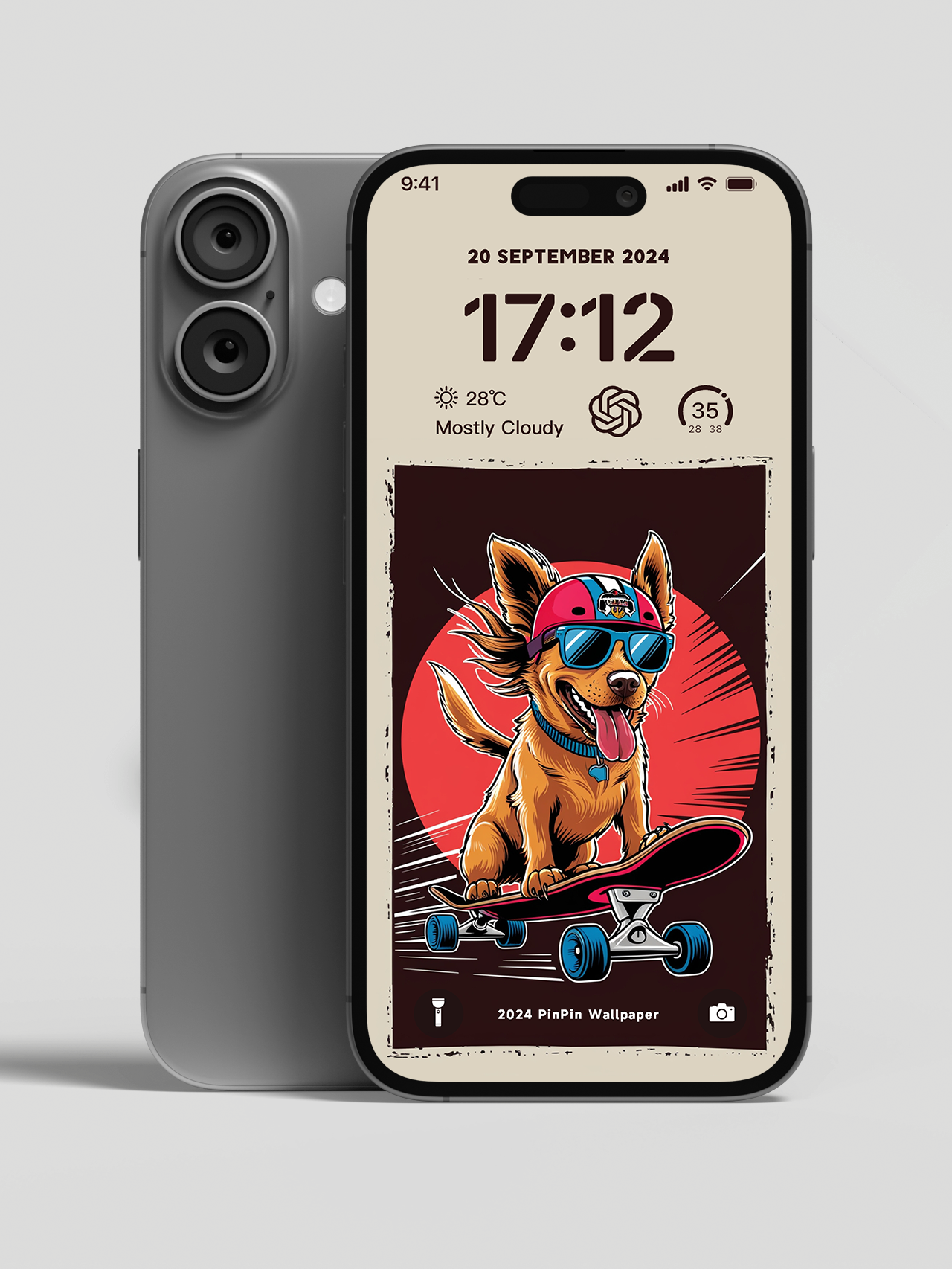 4K HD Phone Wallpaper Background -minimalist style 01 Dogs and Skateboarding for iPhone and Android