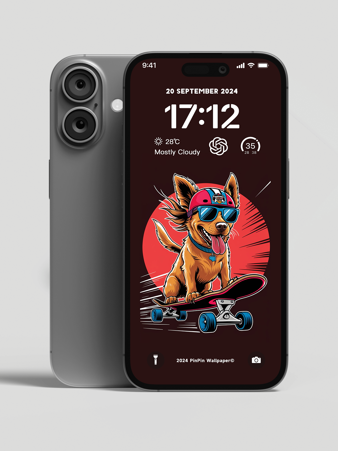 4K HD Phone Wallpaper Background -minimalist style 02 Dogs and Skateboarding for iPhone and Android