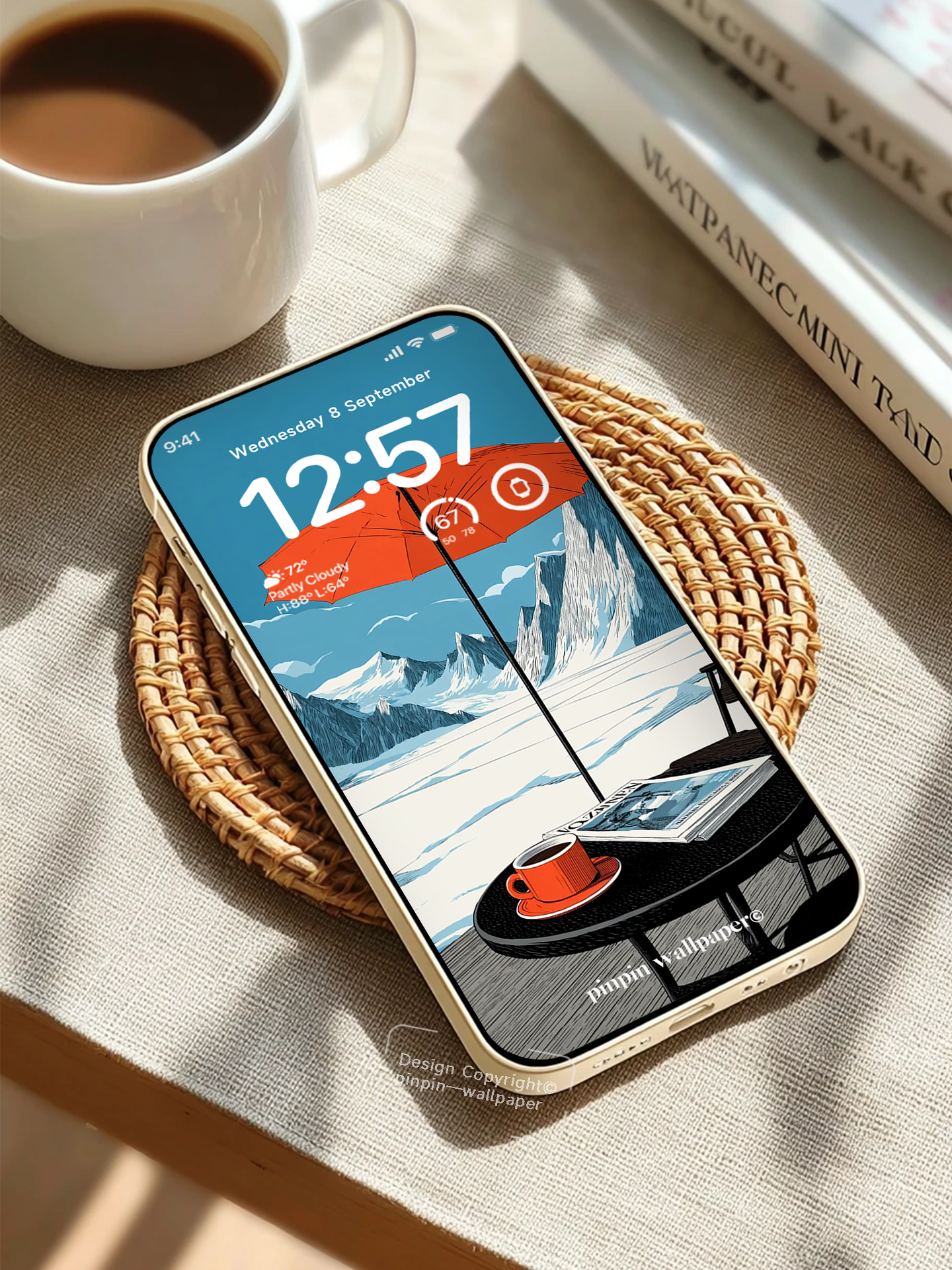4K HD Mobile Wallpaper Background - NO.6015 Winter Travel Coffee Illustration Style Wallpaper, Compatible with iPhone and Android Devices