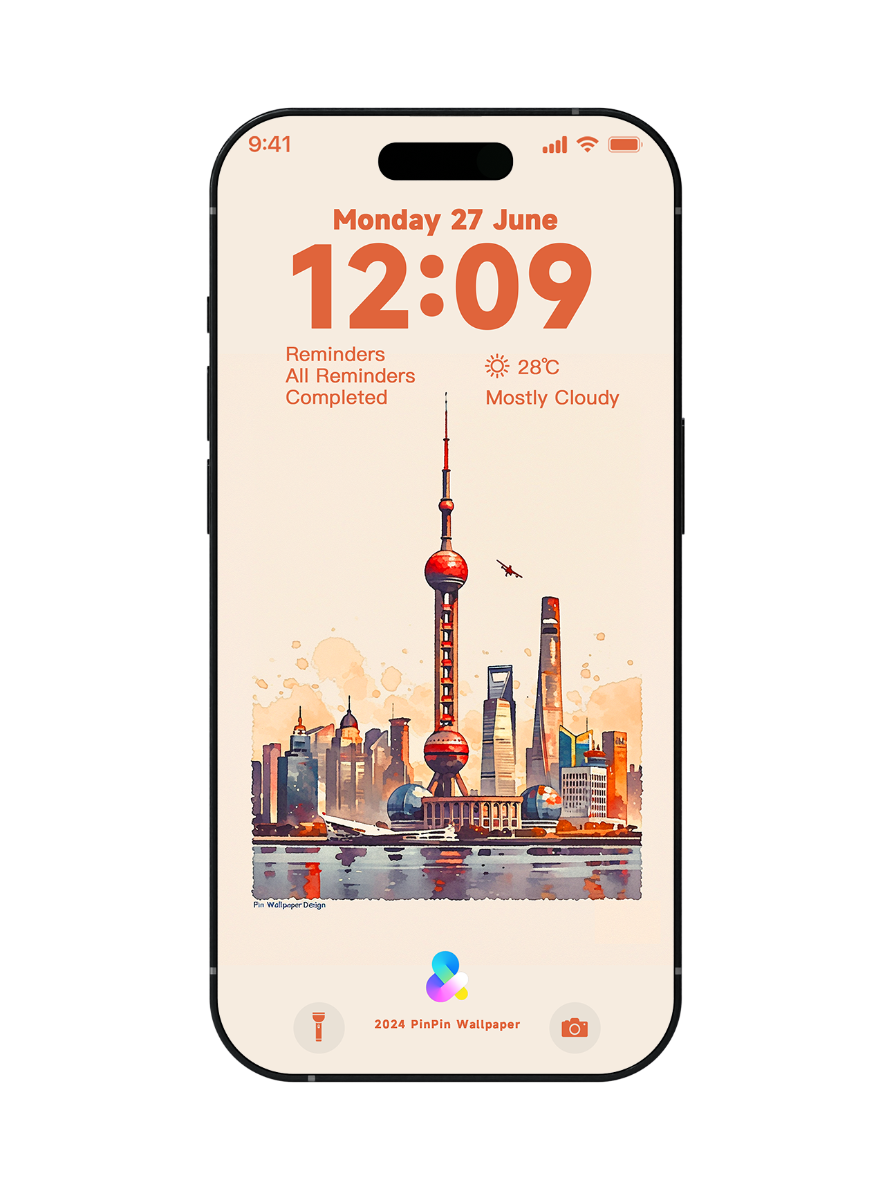 4K HD Phone Wallpaper Background - Color Watercolor Painting China Shanghai for iPhone and Android