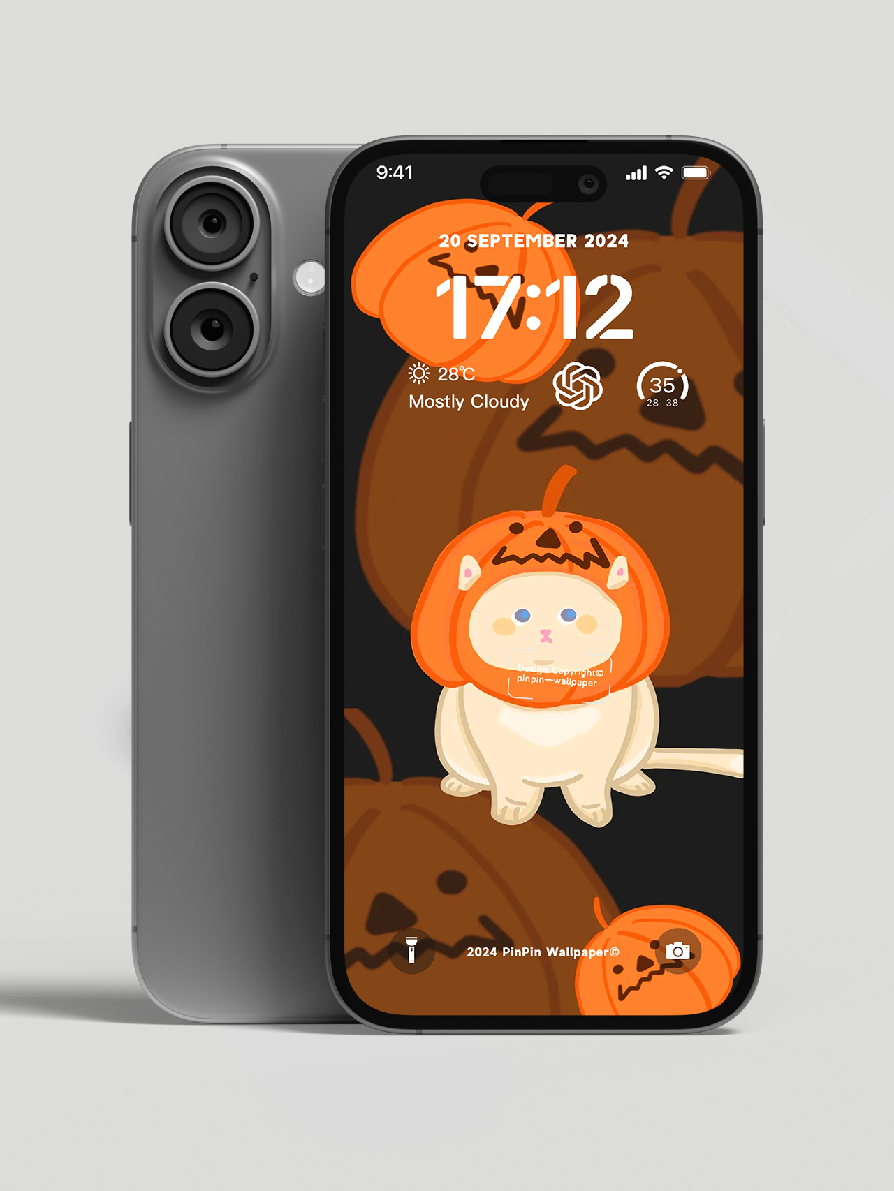 4K HD Phone Wallpaper Background -minimalist style A Cat's Halloween for iPhone and Android