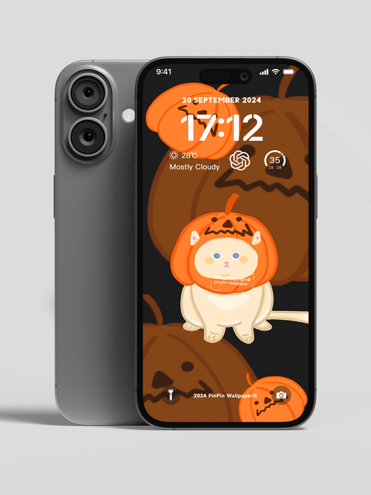 4K HD Phone Wallpaper Background -minimalist style A Cat's Halloween for iPhone and Android