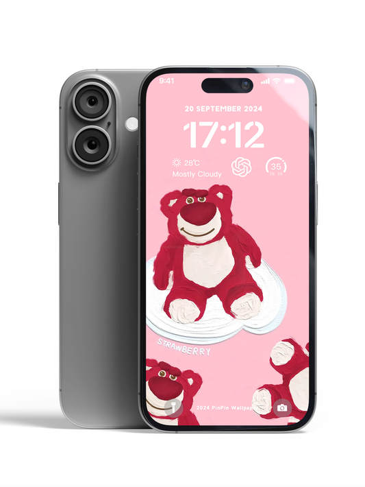 4K HD Phone Wallpaper Background -Pink Strawberry Bear Wallpapers for iPhone and Android