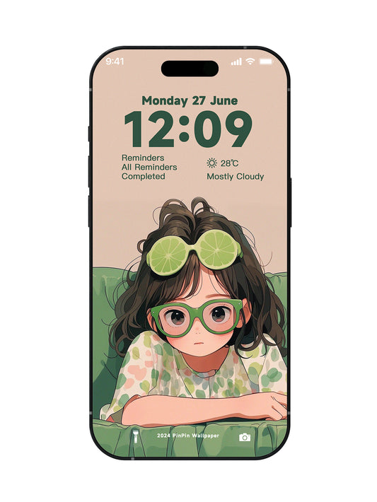 4K HD phone wallpaper-Lemon green illustration girl Mobile phone lock screen wallpaper