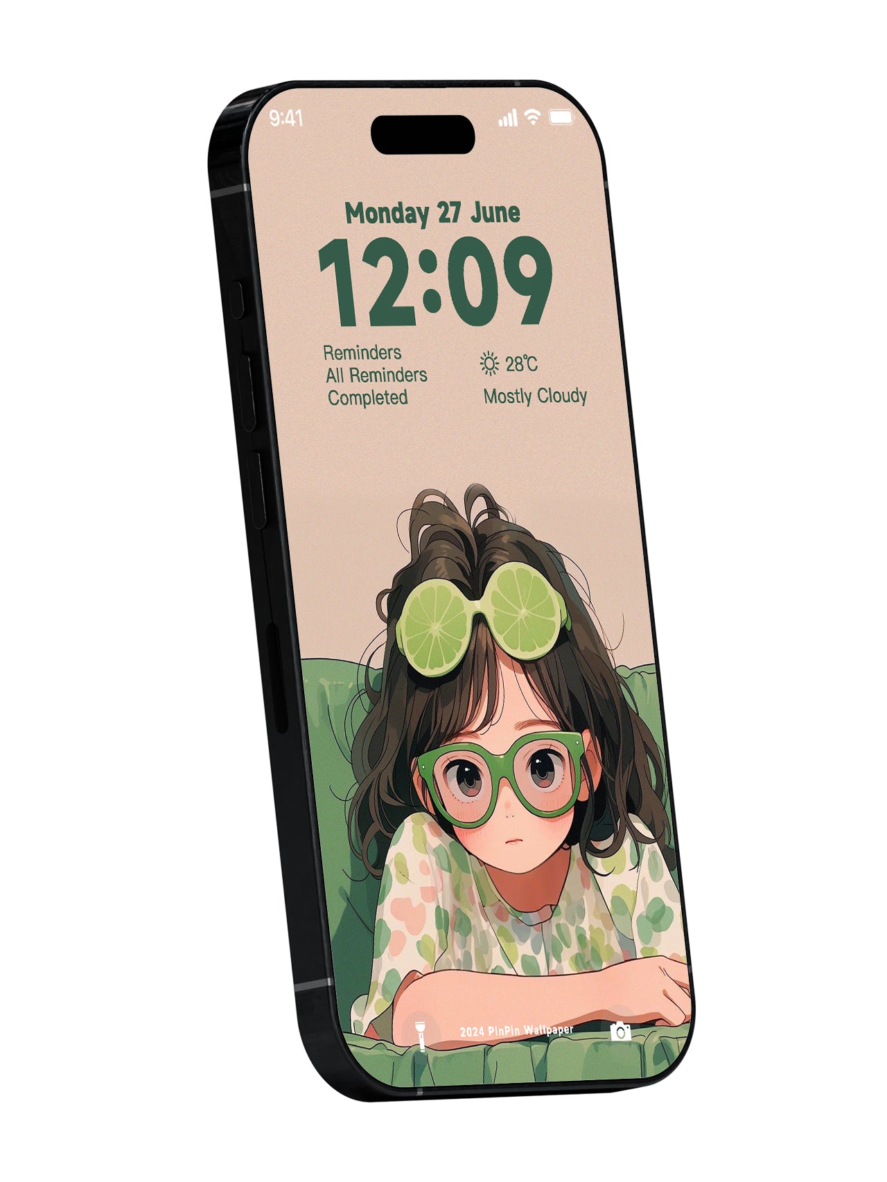 4K HD phone wallpaper-Lemon green illustration girl Mobile phone lock screen wallpaper