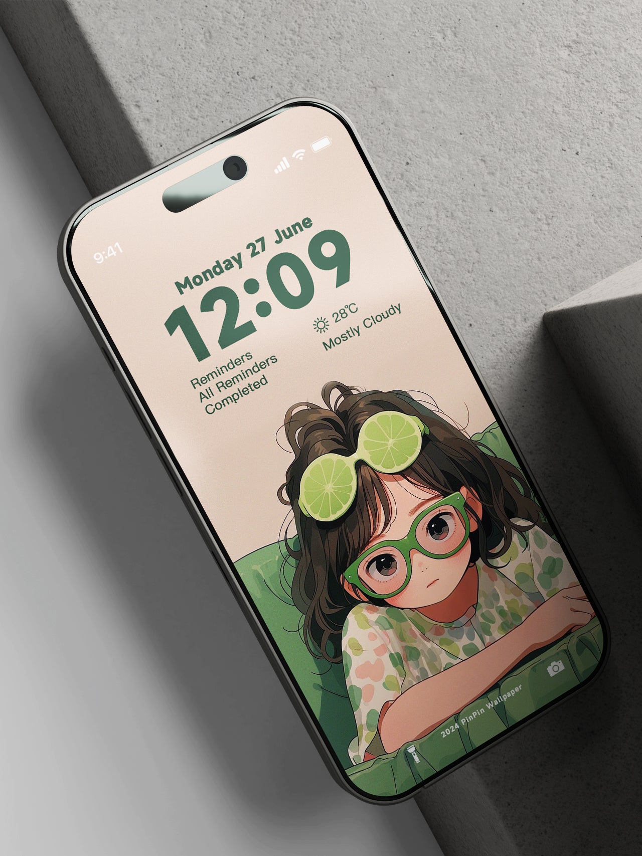 4K HD phone wallpaper-Lemon green illustration girl Mobile phone lock screen wallpaper