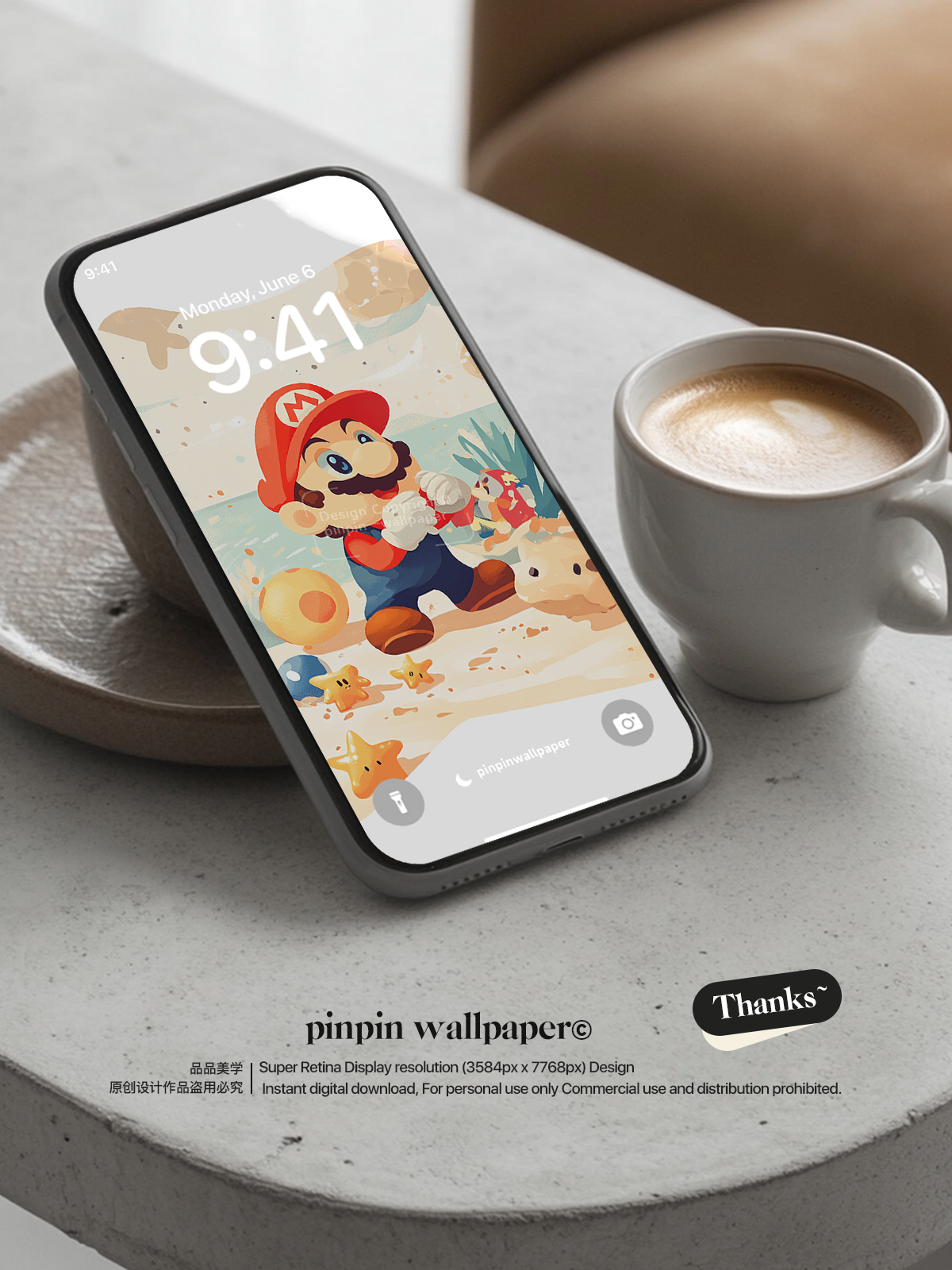 4K HD Phone Wallpaper Background -  Minimalist Gradient Style summer Mario  wallpapers for iPhone and Android