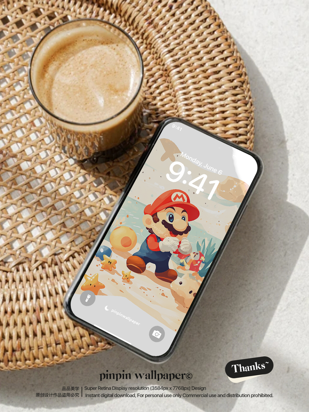 4K HD Phone Wallpaper Background -  Minimalist Gradient Style summer Mario  wallpapers for iPhone and Android