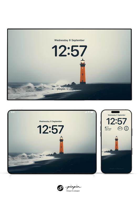 4K HD Apple Devices wallpaper Background Gradient Abstract Style Bule Lighthouse on Iceland for phone and ipad imac macbook 3 PACK
