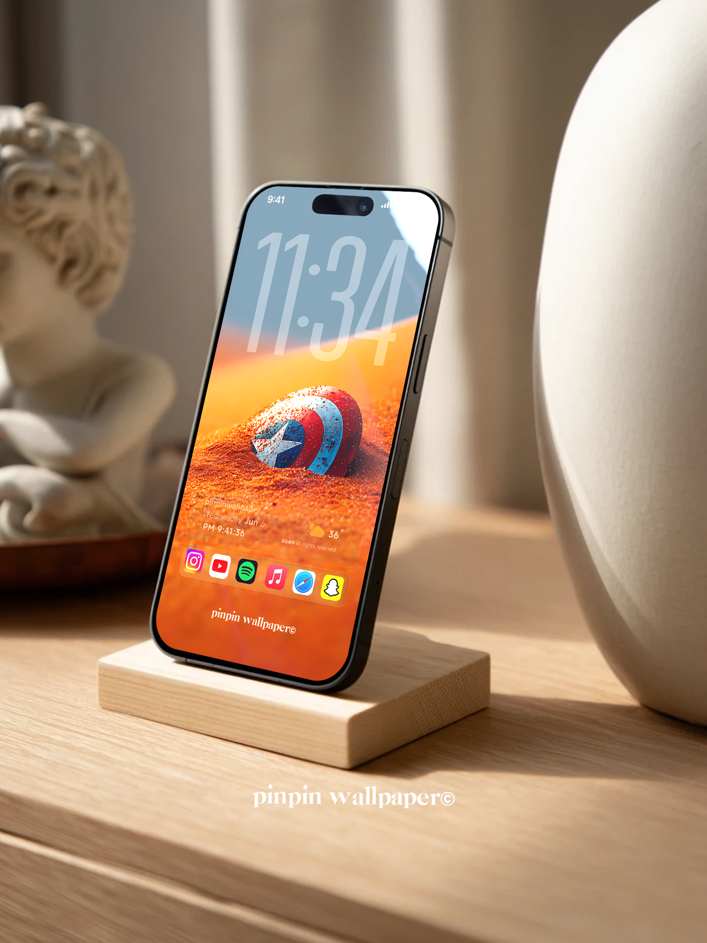 4K HD Mobile Wallpaper Background - NO.5967 Minimalist Gradient Style - Captain America's Shield phone Wallpaper, Compatible with iPhone and Android Devices