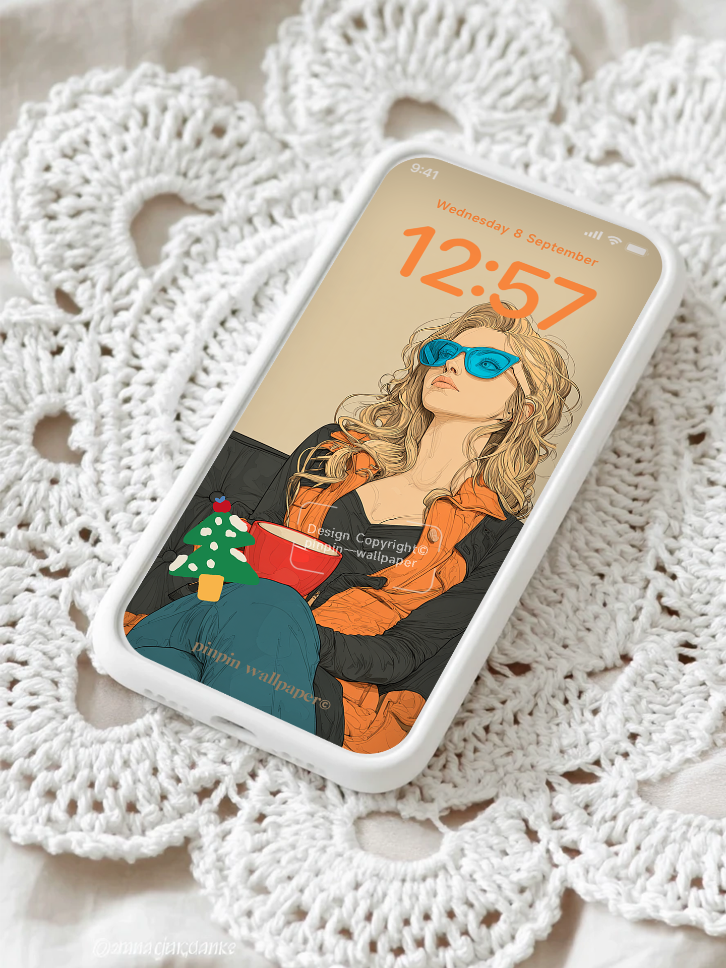 4K HD Phone Wallpaper Background -No.6019 Illustration Style of a Girl Drinking Coffee Wallpapers for iPhone and Android