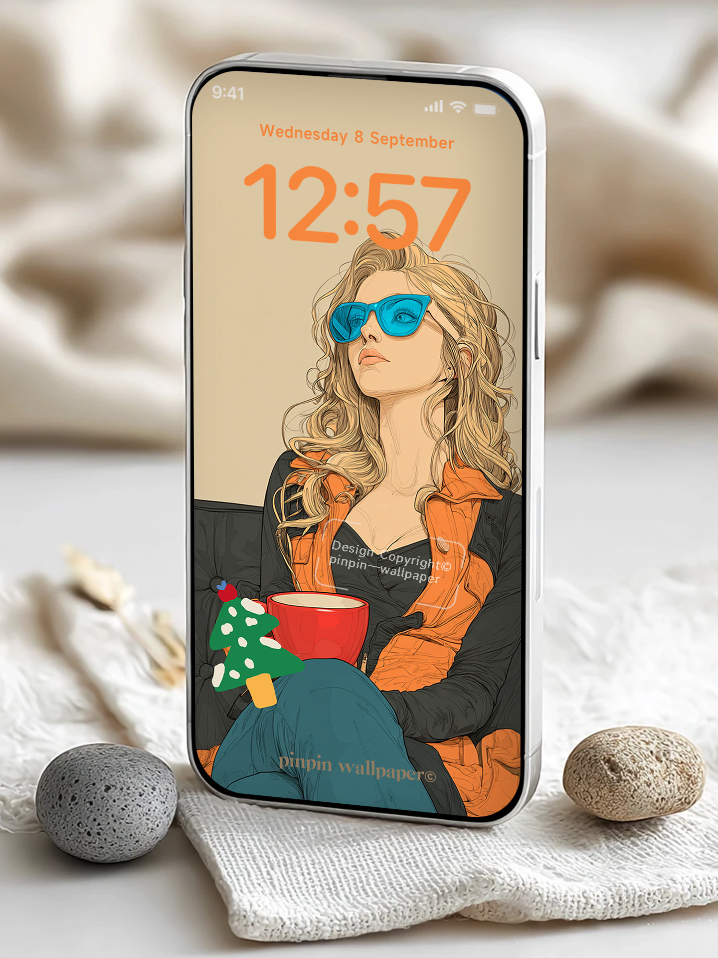 4K HD Phone Wallpaper Background -No.6019 Illustration Style of a Girl Drinking Coffee Wallpapers for iPhone and Android